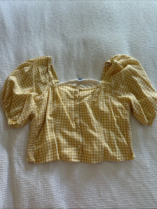 Old Navy Yellow Gingham Puff-Sleeve Crop Top