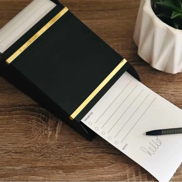 Hearth & Hand Black Metal & Brass Accented Desktop Paper Note Dispenser & Refill