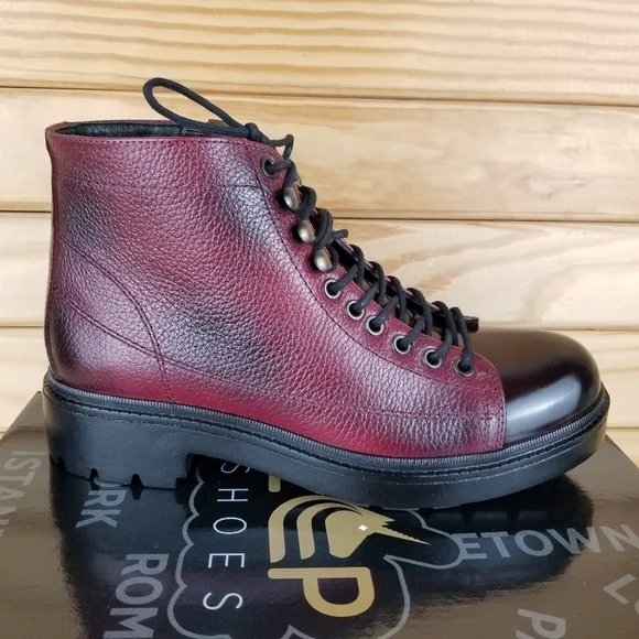 Men's 100% Genuine Leather Ankle Dress Boots 7 US Burgundy Paul Branco Side Zip