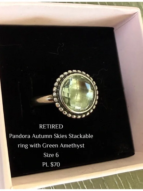 Authentic RETIRED Pandora Green Amethyst Halo Ring - Silver