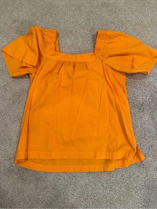 LOFT Bright Orange Square-Neck Puff Sleeve Top, worn once