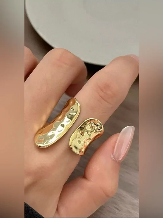 Gold Open Wrap Hammered Texture Statement Ring Adjustable