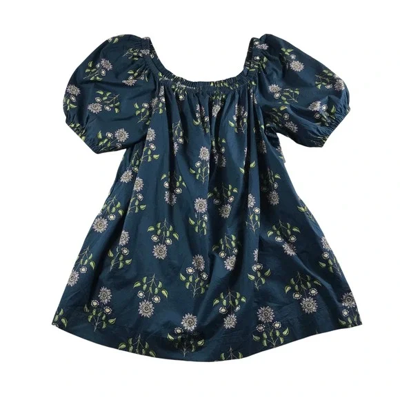 Old Navy Women 2X Teal Floral Puff Sleeve Cotton Boho Blouse Top 766909-00-1