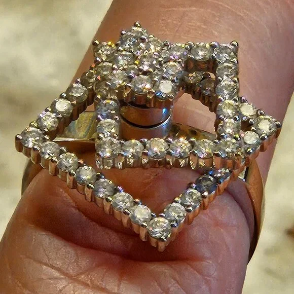 VINTAGE ESTATE TEUFEL SQUARE DIAMOND 14K WHITE GOLD SPINNER SPIN MOTION RING