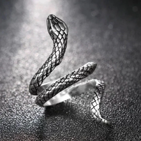 Snake Adjustable Wrap Gothic Antique Silver Ring