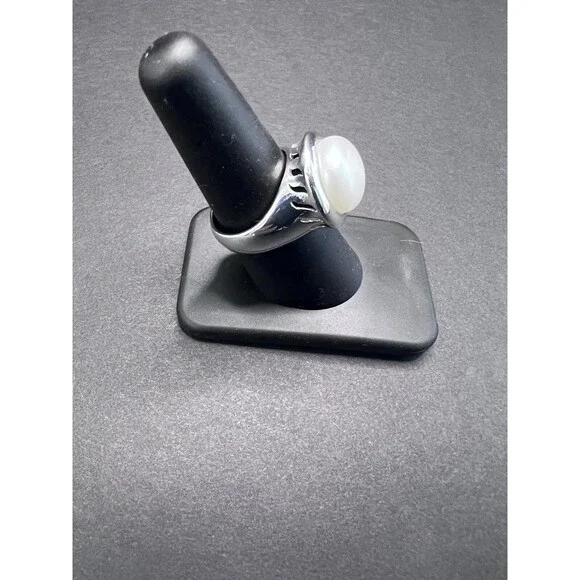 BJ 925 Sterling Silver Pearl Ring Ladies Vintage Belenky Solitaire Size 8