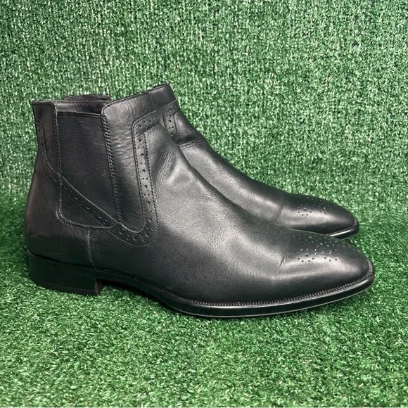 Johnston &‎ Murphy Mens Size 12 M Black Leather Side Zip Chelsea Boots EUC