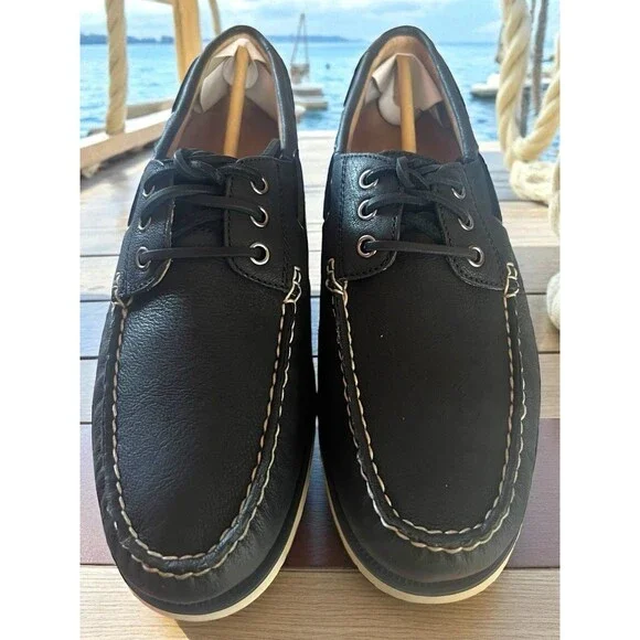 Ralph Lauren Polo Black Pebbled Nubuck Men’s Boat Shoes Size 10.5 New NIB Gift