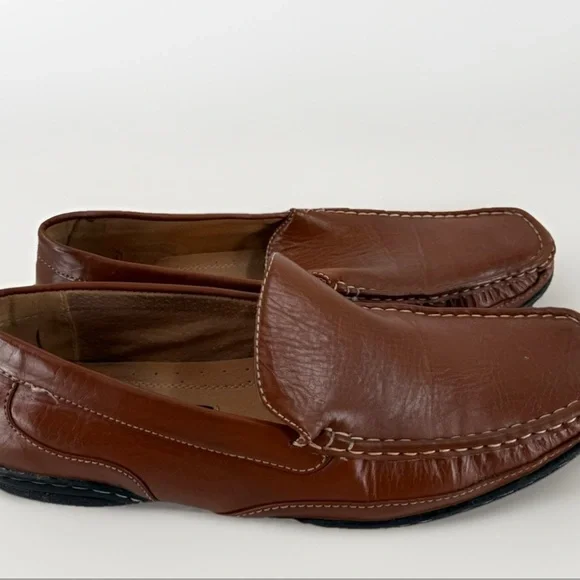 Stacy Adams Mens Leather Lined Cognac Brown Driving Loafers Size 12