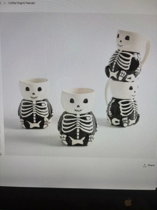NWOT - Skeleton Stoneware Mugs - Set of 4  Skeleton Never Used