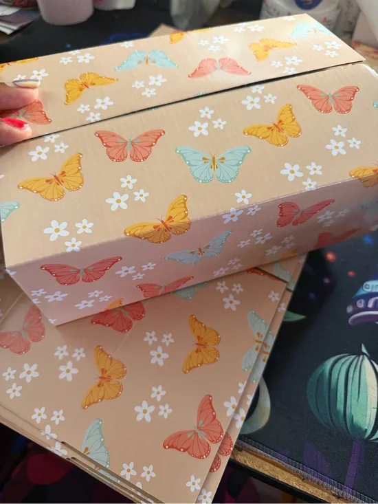 Butterfly Patterned Storage Box Set - Peach, Mint & Coral 7pack with stickers