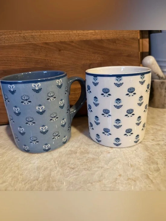 Kravet x Pottery Barn blue and white garden mugs set of two