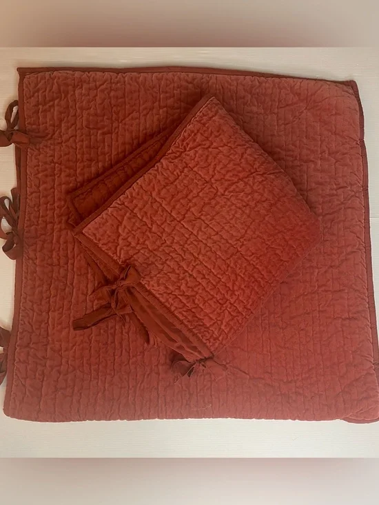 POTTERY BARN VELVET COTTON & SILK Rust (2) Euro PILLOW SHAMS 26X 26 Quilted