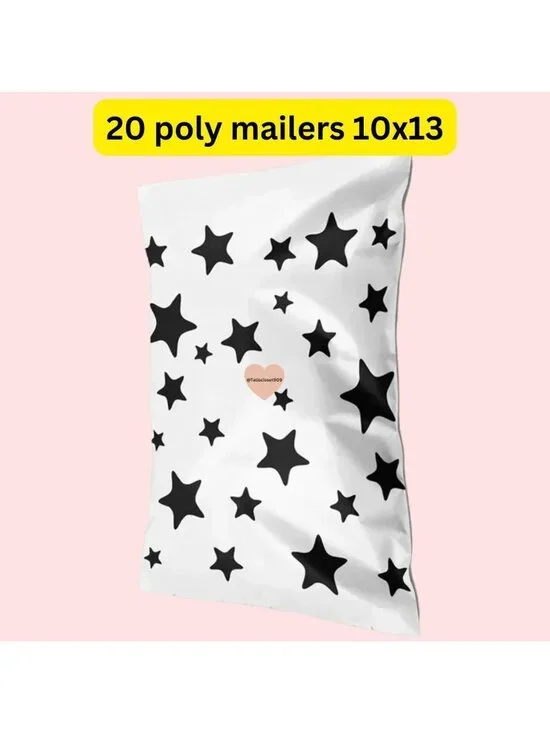 20 Black White Star poly mailers size 10x13