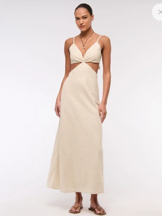 Abercrombie & Fitch The Julia Slip Cut Out Maxi Dress M Linen Summer Coastal NWT