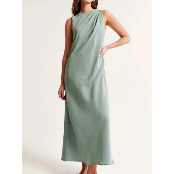 Abercrombie & Fitch Sage Green Draped Shoulder Sleeveless Maxi Dress L Cottage