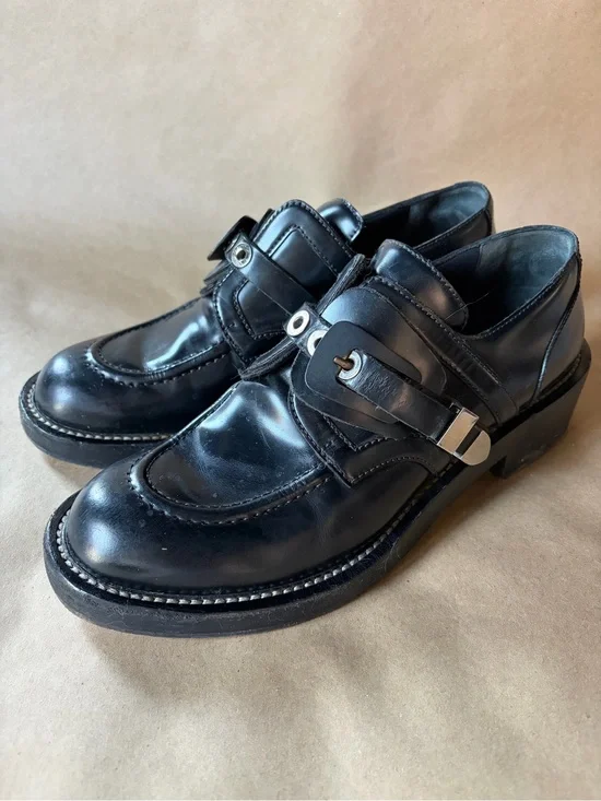 Balenciaga Paris Black Leather Monk Strap Loafers EU 41 Made in Italy Y2K