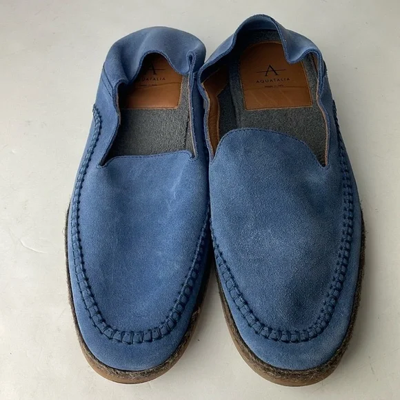 Aquatalia Nick Suede Blue Penny Loafers