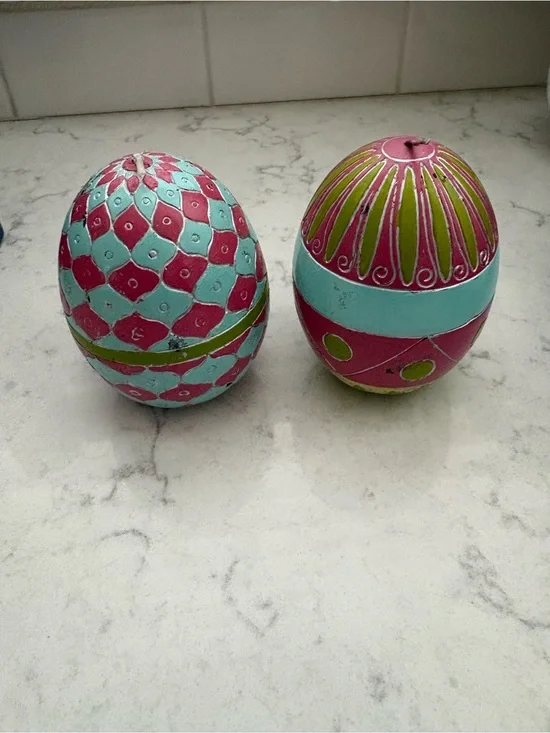Pottery Barn Decorative Egg CANDLE Set in Turquoise, Pink & Green