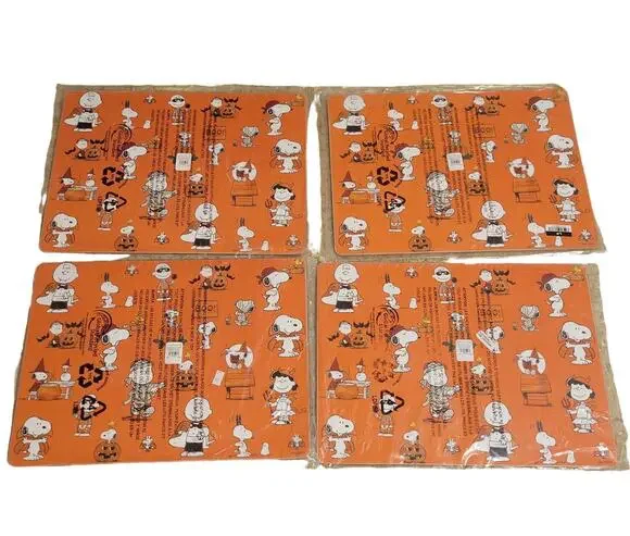 Pottery Barn Peanuts Halloween Snoopy Cork Placemats (Set 4) New Orange Retired