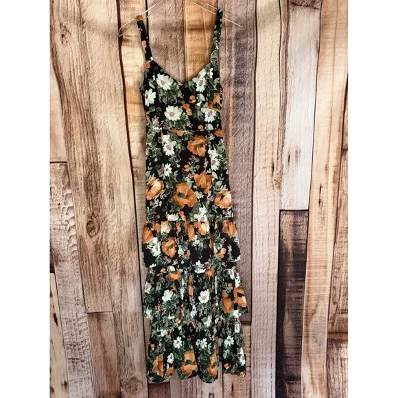Abercrombie & Fitch Dress Floral Tiered Maxi Fall Ruffle Garden Size Small