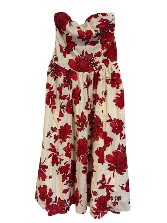 Abercrombie & Fitch Cream Strapless Maxi Dress with Red Floral Print