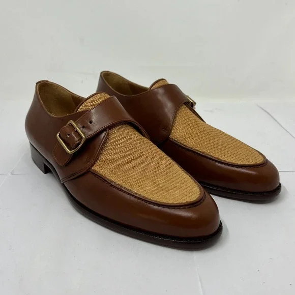 Ralph Lauren Monkstrap Dress Shoes 8.5D – Leather &‎ Woven Straw Detail, VTG New