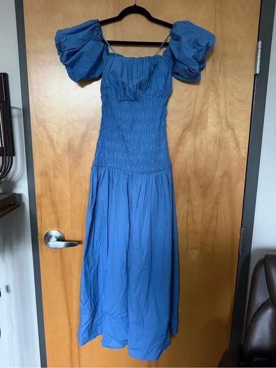 Abercrombie & Fitch Blue Puff-Sleeve Smocked Maxi Dress - NWT
