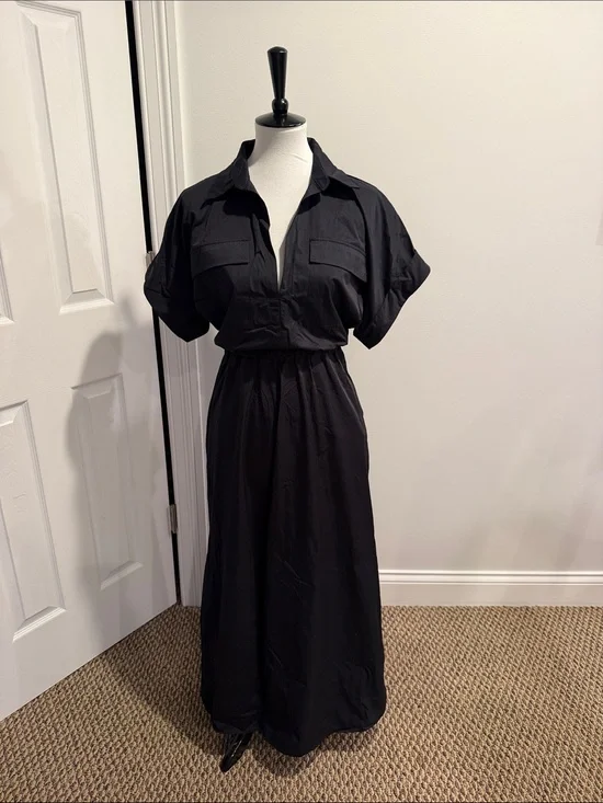 Abercrombie & Fitch Black Maxi Utility Shirt Dress