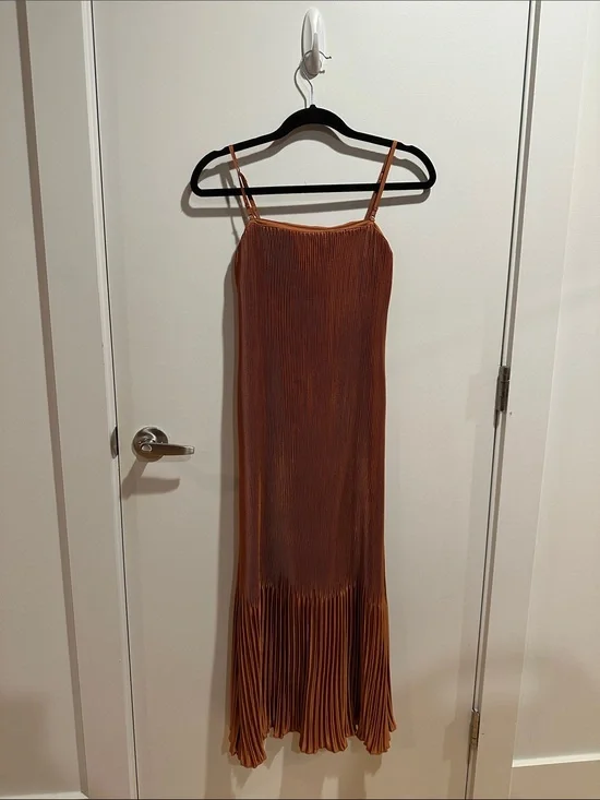 Abercrombie Spaghetti Strap Pleated Dress in Rust