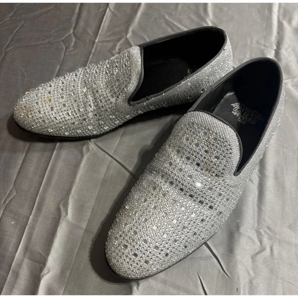 Royal‎ Shoes Mens Rhinestone Loafers Silver Crystal Red Bottom Formal Slip On 8
