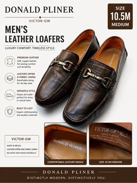 Donald Pliner Victor-GW Brown Leather Bit Loafers Men’s 10.5M Made in Brazil