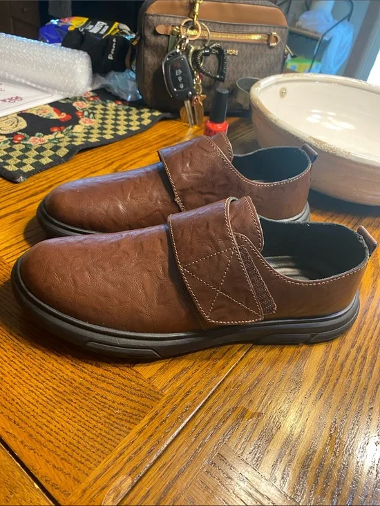 CLOHOO Brown Leather Moccasin Loafers Men's 8 8.5 Slip On Driving Shoes W8406