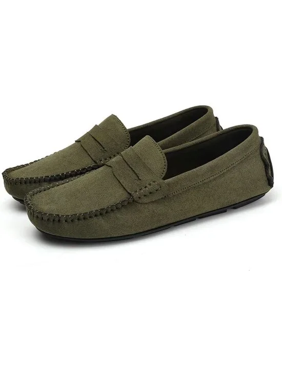 Stylish Men's Suede Slip-On Loafers, Casual Moccasins, Hand-Stitched Boat Shoes