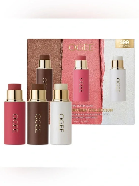 Ogee Crystal Contour Collection: Bronzer, Blush, & Highlighter Face Sticks