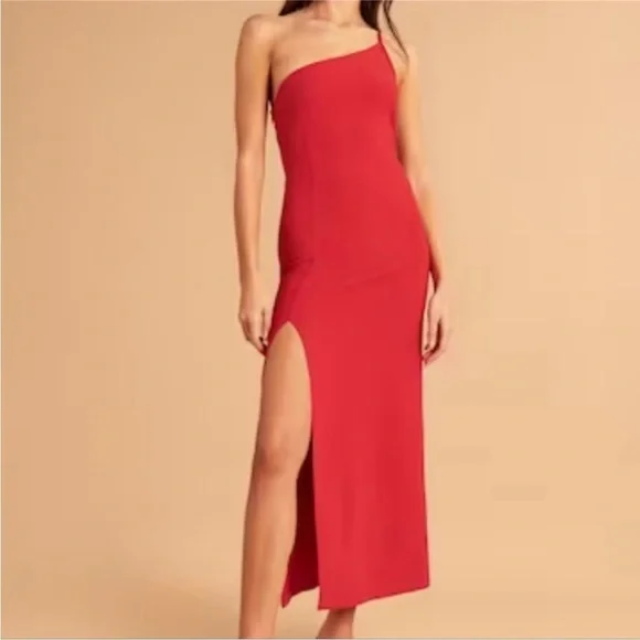 Abercrombie & Fitch Asymmetrical one shoulder maxi dress red size M