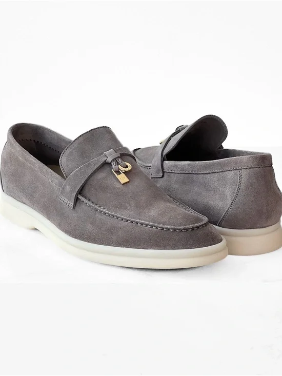 LORO PIANA grey suede summer charms walking loafer
