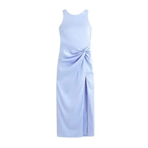 NWOT Abercrombie & Fitch Women’s Draped Satin Maxi Dress Periwinkle Blue Size LT