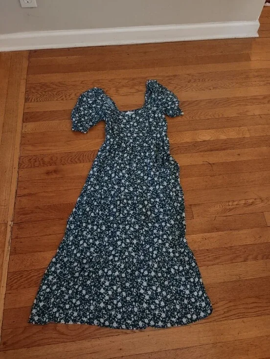 Abercrombie & Fitch dark blue green floral maxi dress with puffy sleeves Size XS