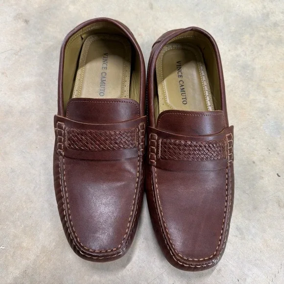 Vince Camuto Brown Leather Slip On‎ Driving Loafers Ellyot Mens Size 10.5 M LN