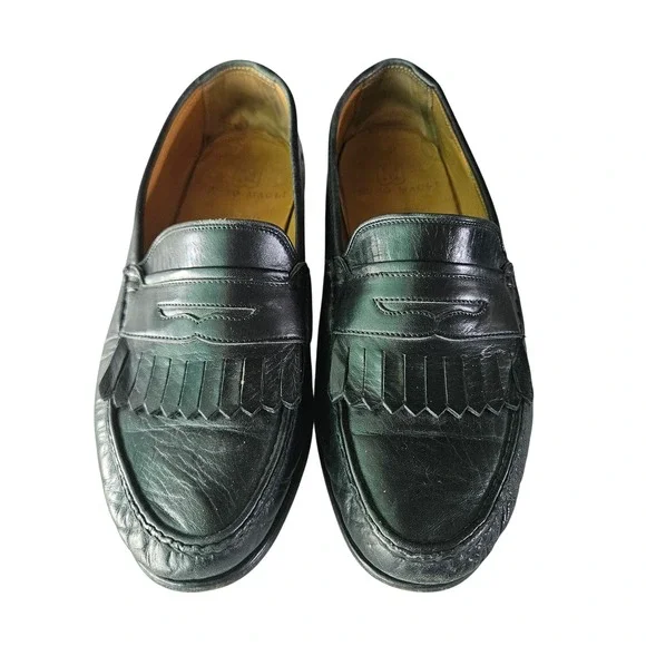 Bruno Magli Rico Mens Black Leather Kiltie Penny Loafers Made in Italy Size 8 W