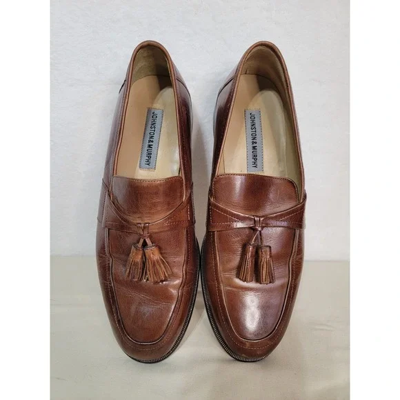 Men's Johnston & Murphy‎ Tassel Loafers Dress Shoes, Brown, Size 9.5, Pre-Owned