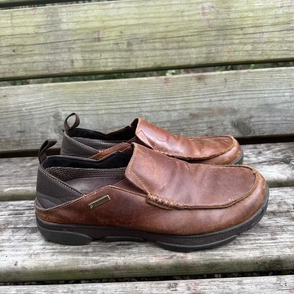 OluKai Na'i WP Waterproof Leather Slip On Loafers Brown Size US 10‎ EUR43