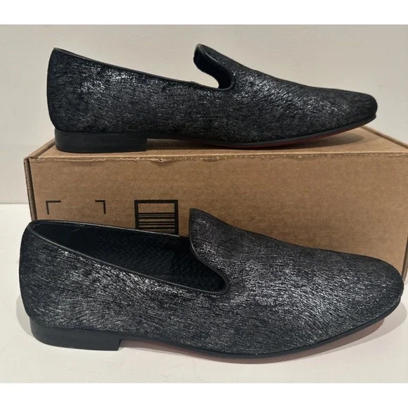 Giorgio Brutini Men Size 9.5M Glitter Shimmer Fabric Smoking Loafers Shoes Black