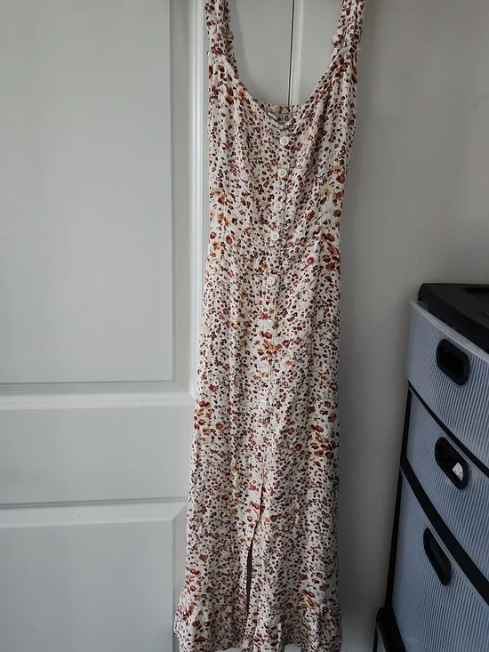 Abercrombie & Fitch Cream Floral Maxi Dress with Rust and Mustard Accents