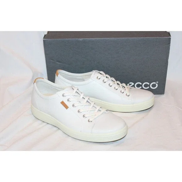 Ecco Soft 7 Men's Leather Low Top Casual Athletic Sneakers EU 42 US 9 WHITE $300