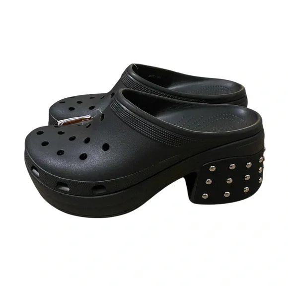 Crocs Siren Black Studded Platform Clog Heel Men Size 13 Disco New NWT