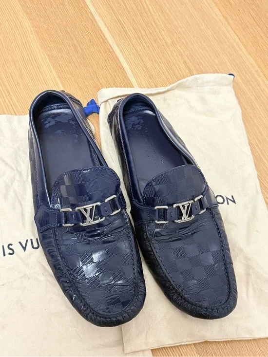Authentic Men's Louis Vuitton LV Check Loafers with Metal Monogram