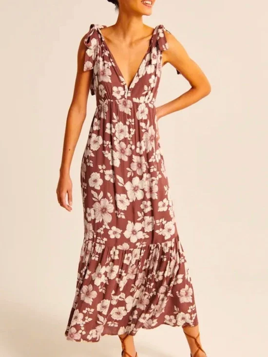 Abercrombie Floral Tie-Shoulder Maxi Dress in Dusty Rose