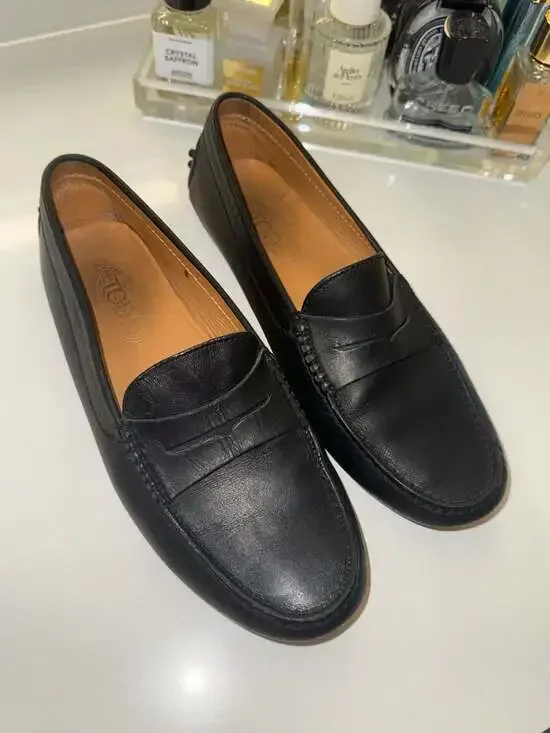 Tod's Gommino Black Leather Penny Driving Loafers